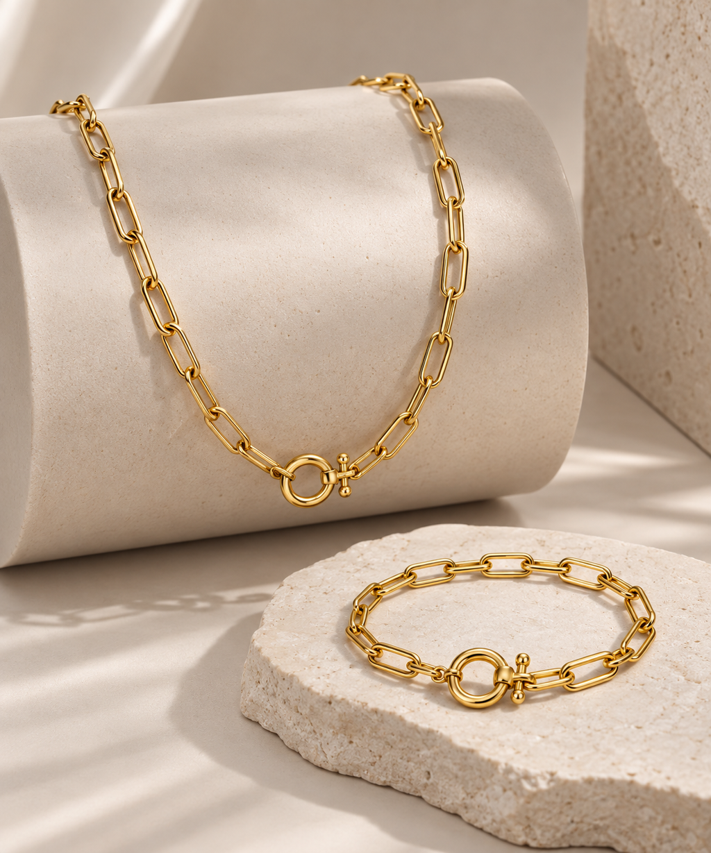 316L 18K PVD 
Paperclip Necklace Set